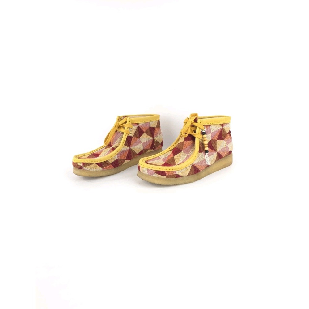Clarks Originals Wallabee Boot Yellow Geometric Jacquard Textile Womens 10 M